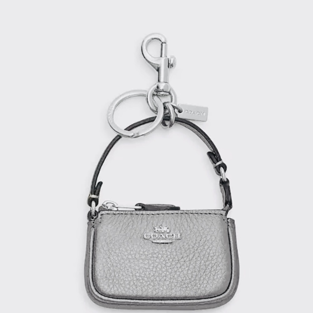 Coach Silver Leather Mini Nolita Bag Charm in Metallic DogLeash Clip CP360